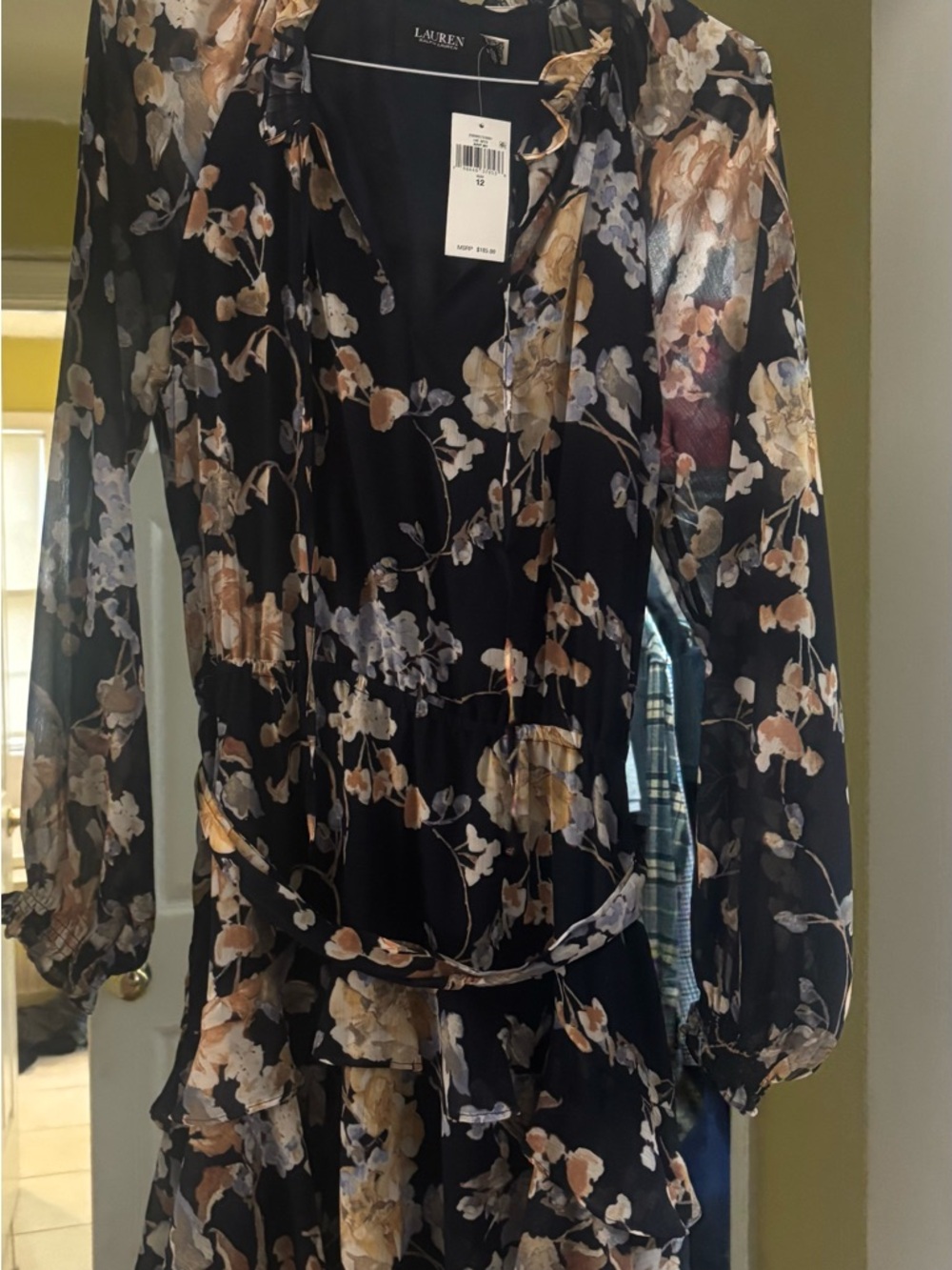 Lauren by Ralph Lauren Black Floral Tie-Waist Dress